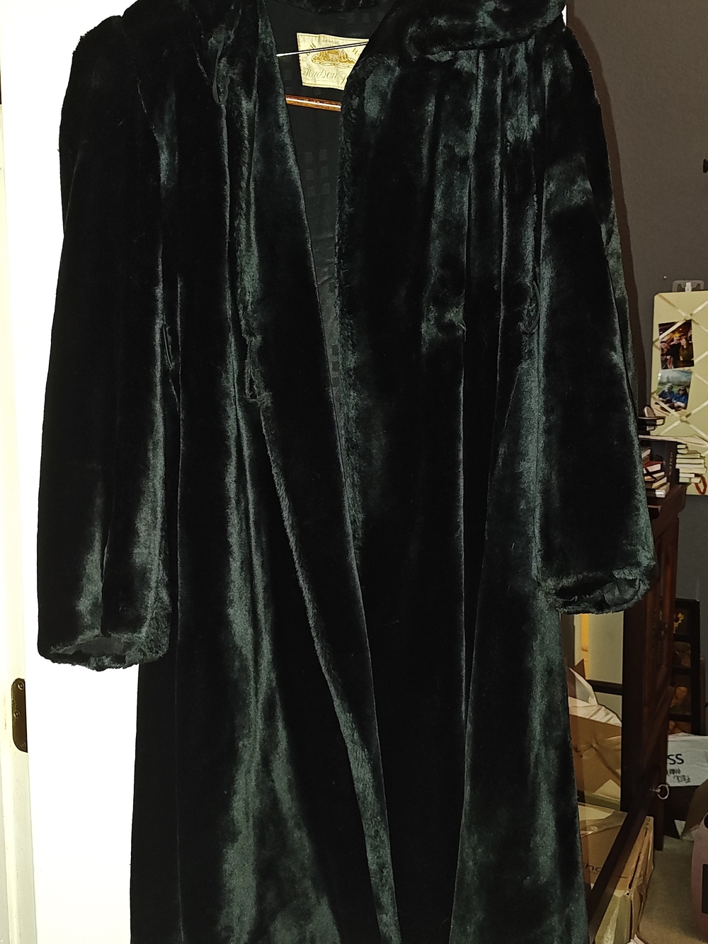 Hudson Fabric 1920s Vintage Black Faux Fur Long Coat